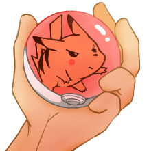 Pokeball with pikachu held by a hand